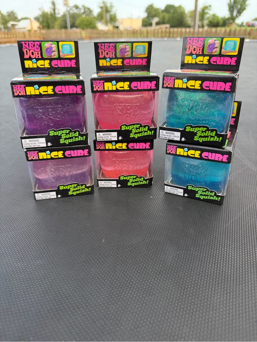 6 Nice Cube Super Solid Squish - Purple, Pink & Blue and glitter of each color!